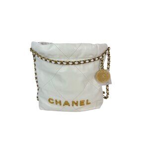 Chanel 22 Mini Shiny Calfskin Quilted White Crossbody Hand Bag